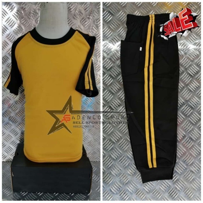 ✨NEW✨ -setelan baju olahraga anak sekolah tk/sd lengan pendek - kuning hitam, M
