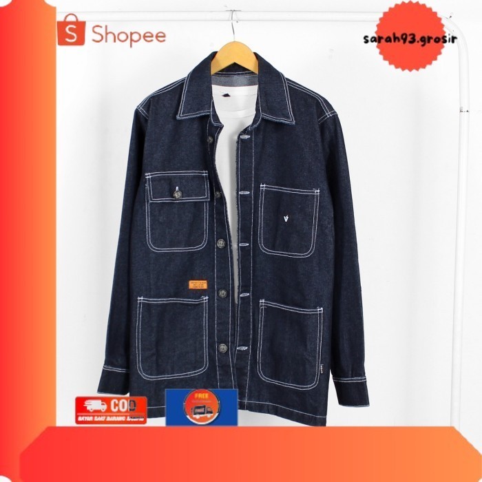 ✨BESTSELLER✨ -WOLV Jaket Trucker Denim Pria  Jacket Jeans Semi Parka M-XL - Abu-abu, M