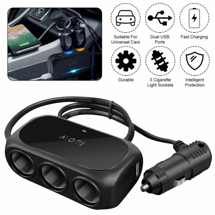 Car Charger Splitter 120 W 5 Port USB Type C Fast Charging Lighter Power Delivery Quick Charging