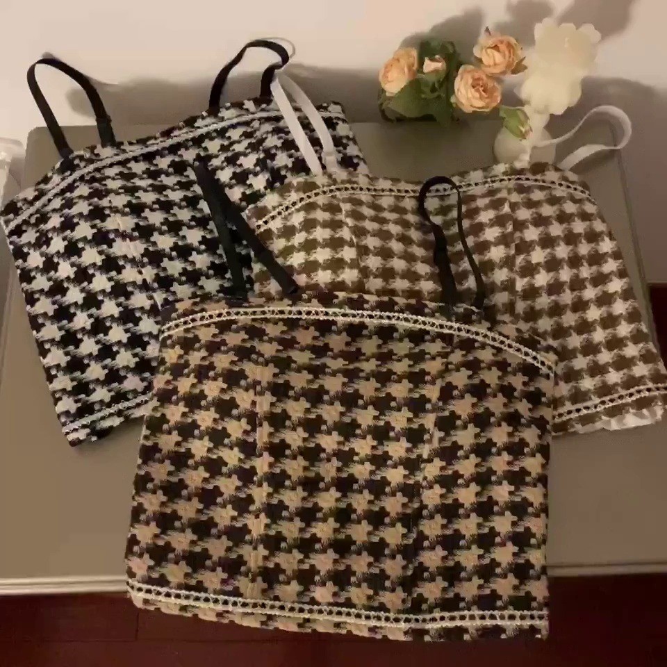 Bluehouse Tanktop Crop Top Wanita Motif Kotak Kotak Tengtop Wanita Seksi Slim