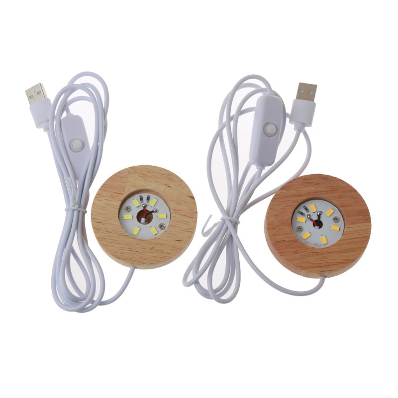

1 Pc Handmade Resin Art Mini Thin LED Wood Display Base Resin Display Round Wooden Night Base Resin Ornament Stand DIY Crafts