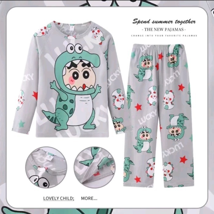Piyama crayon shinchan anak baju tidur anak crayon shinchan lucu piyama anak laki laki import - Biru
