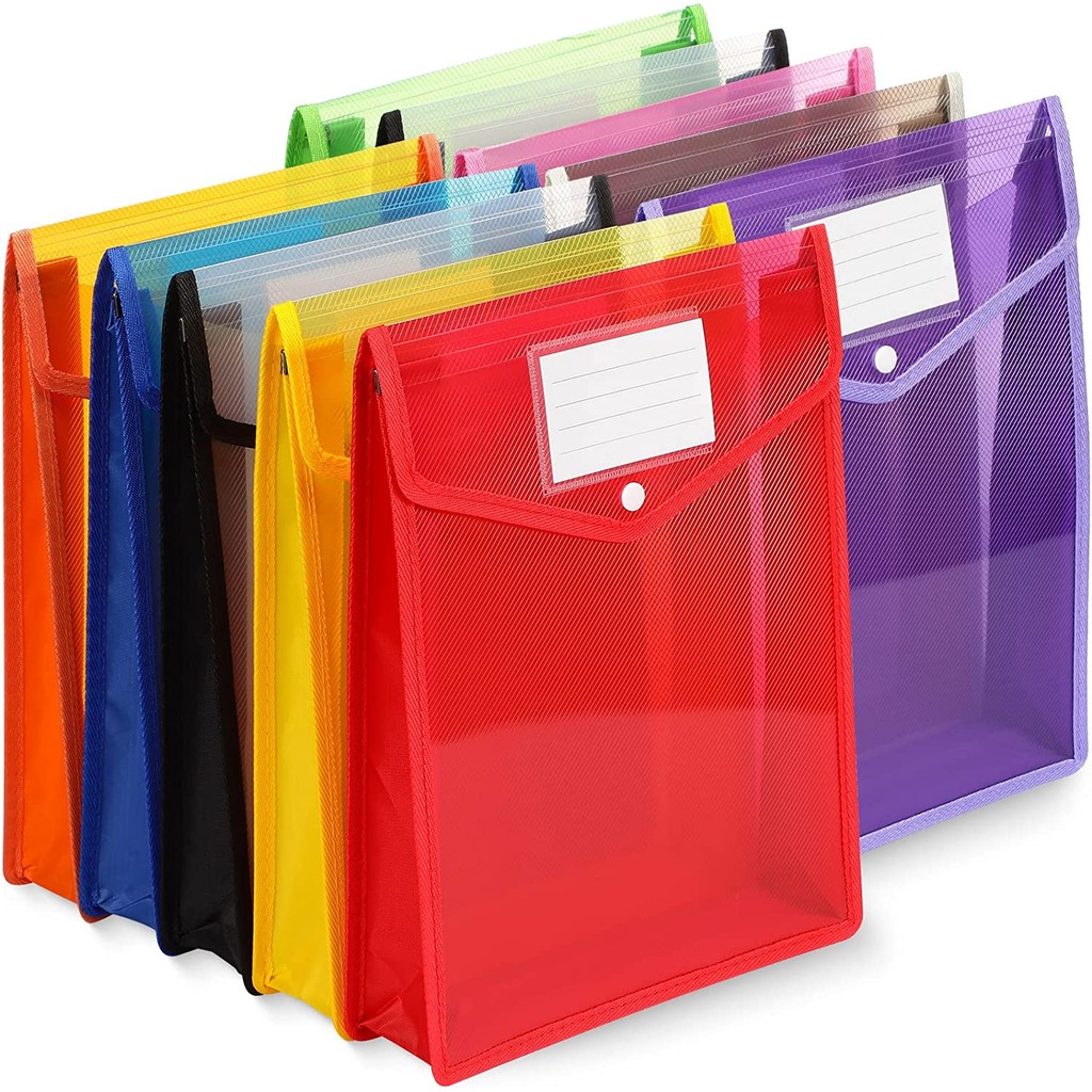 

1 plastic folder envelope extension file wallet storage file folder with snap fastener and pocket A4 size waterproof transparent