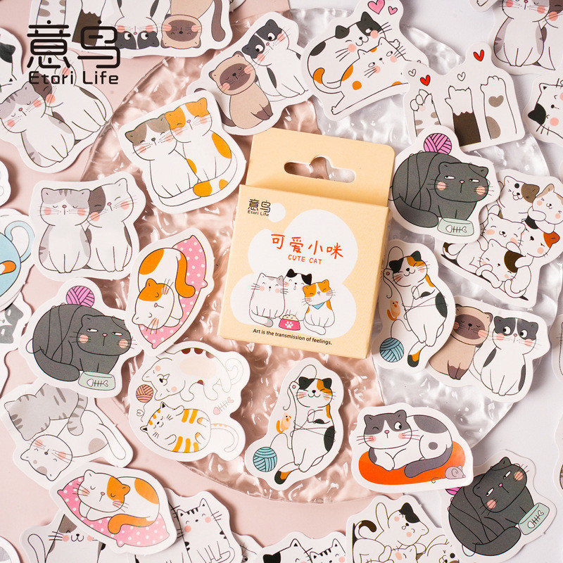 

Etori Life 46pcs Cute Kitten Self-adhesive Stickers Hand Account Album Items Decoration Sealing Stickers DIY Stickers