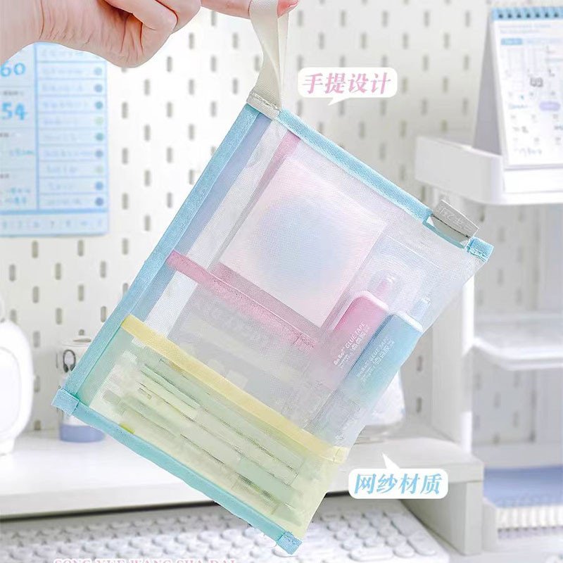 

A5 Grid File Folder Transparent Colorful Plastic Business Document Organizer Zipper Bag Office School Pencil Storage Stationery