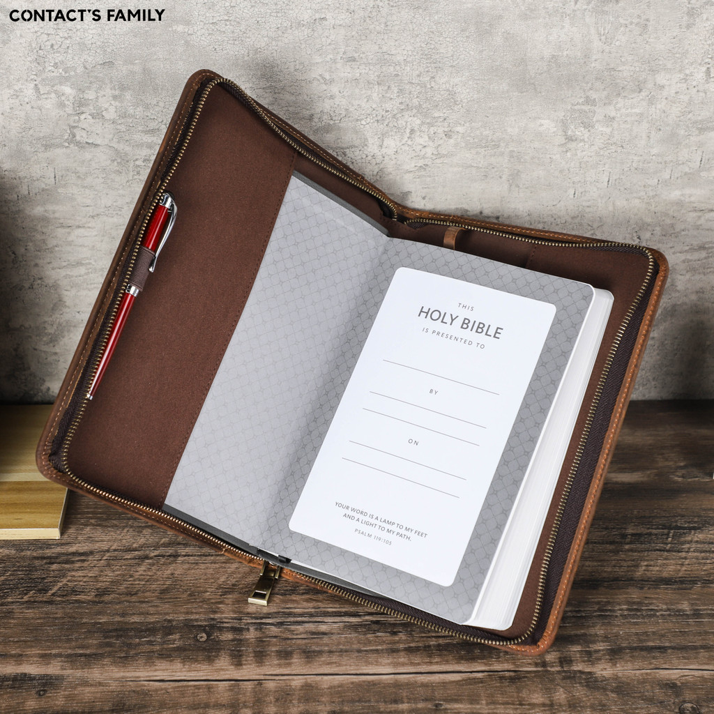 

Handmade Custom Cowhide Leather Book Cover Bible Case Notebook Travel Portfolio with Pen Holder Phone Pocket Wrist Strap Clutch