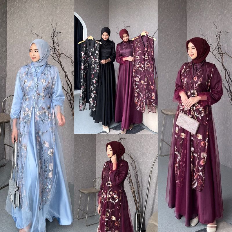 Gamis muslim wanita dress brukat jubah abaya atasan terusan lebaran terbaru jumbo big size premium