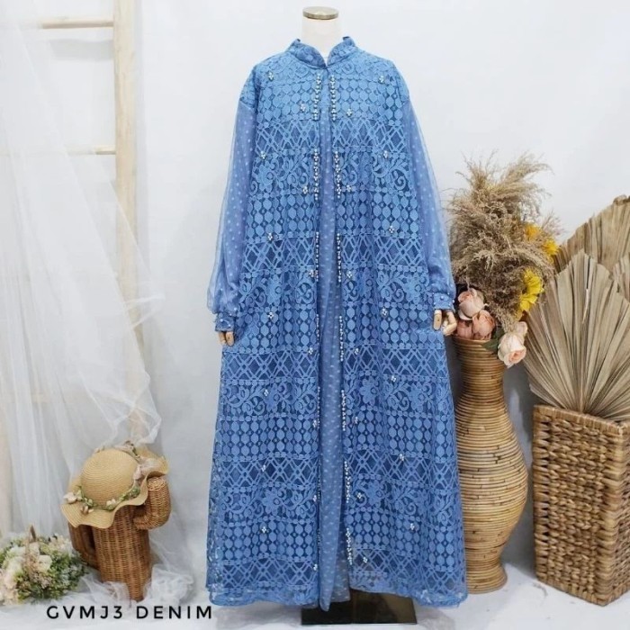 Gamis mewah violeta 3 SUPER JUMBO LD 120 130 140 150 brukat putih white - LD 130cm