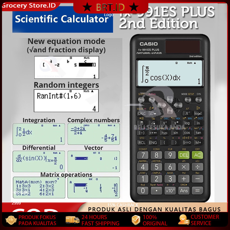 

Kalkulator Scientific Casio ilmiah FX-991EX/991ES-Plus Calculator Scientific Casio Kalkulator Casio Scientific 417 Fungsi/Dua Sumber Tenaga Baterai Dan Tenaga Matahari/40 Konstanta Rumus