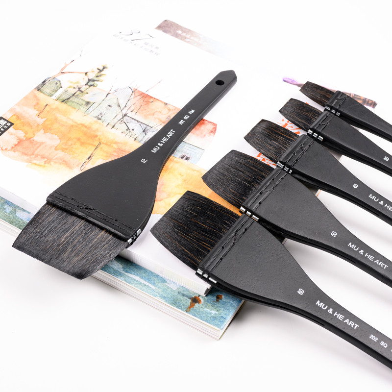 

Squirrel Mixed Hair Flat Shape Black Wooden Handle Professional Watercolor Paint Artist Brush Supplies Tool MU & HE ART 202F