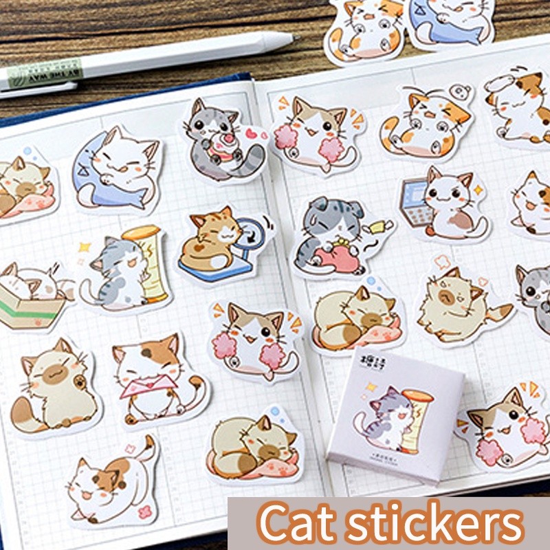 

46 Pcs Cartoon Cat Diary Decoration Material label DIY Sealing label