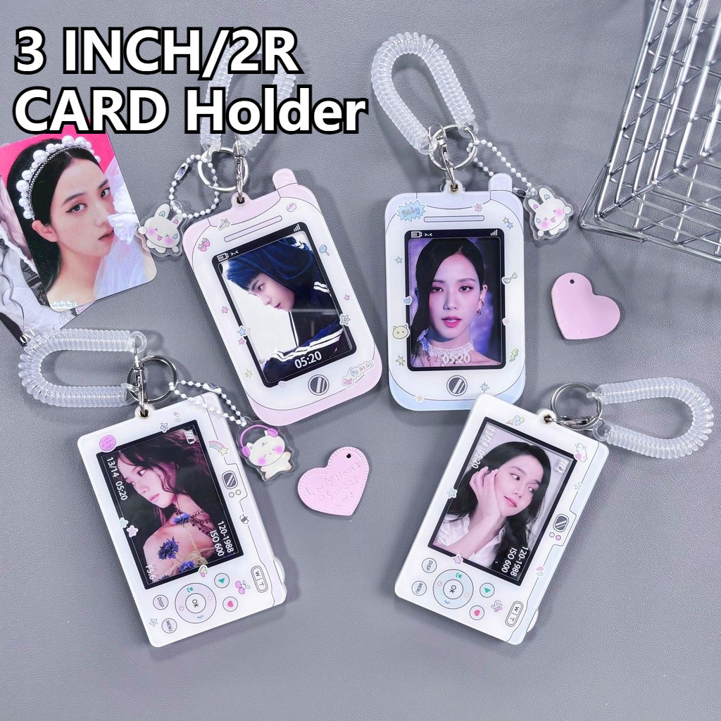 Y2k Mobile Phone Camera Acrylic Card Cover 3inch/2R Photo Card Protective Case with Keychain  Bus Ca