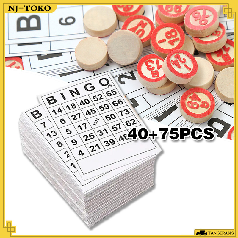 Kartu Bingo 40 Buah Bingo Card Dan 75 Buah Catur Kayu Bingo Card