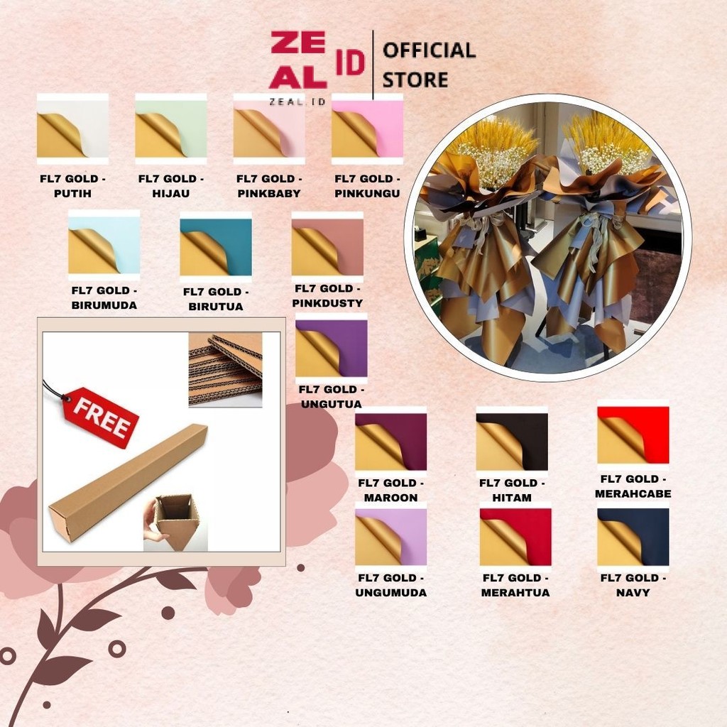 

ZEAL-ID - FL7 GOLD 5Lembar-Kertas Bunga Buket Dua Warna Gold/Kertas Buket Bunga Florist Cellophane Bi Color Gold
