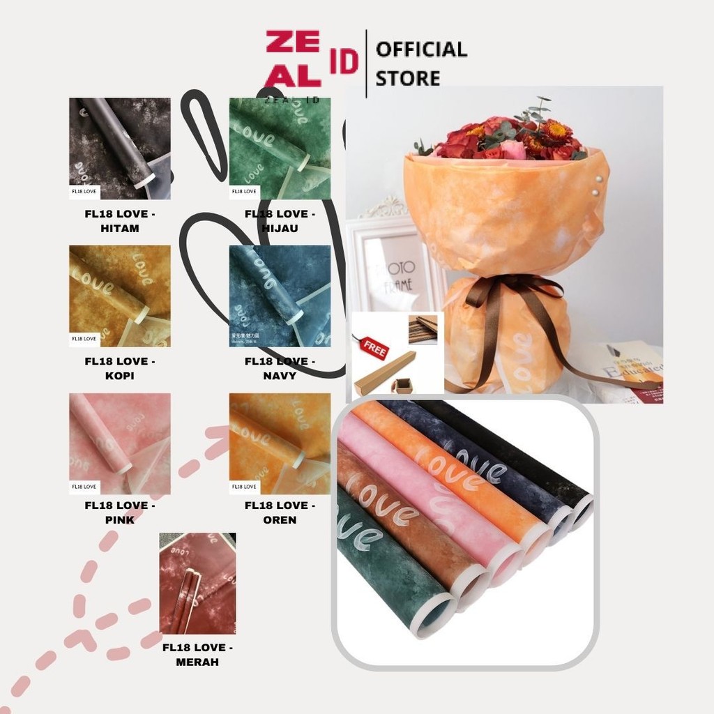 

ZEAL-ID - (5 LEMBAR) - FL18 LOVE Kertas Bunga Paper Buket Motif Tulisan LOVE Abstrak Florist Cellophane