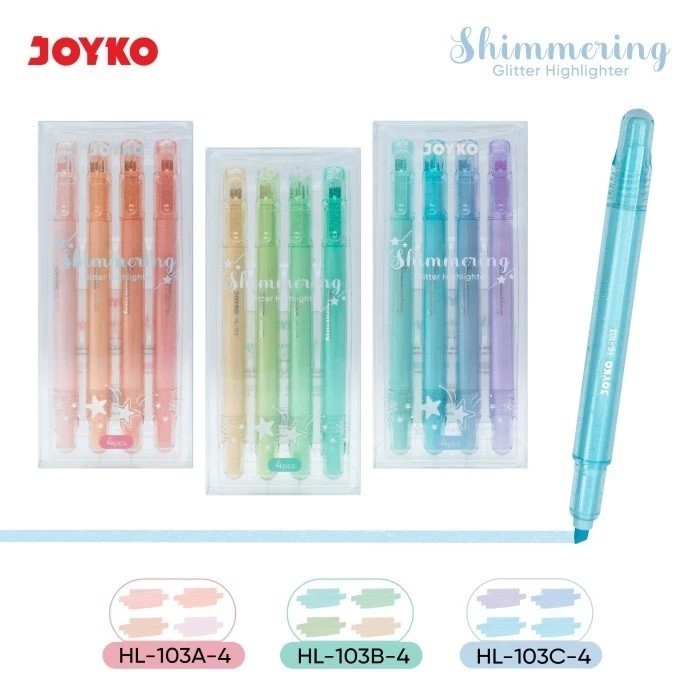 

H7Y Joyko Shimmering Glitter Highlighter HL-103 A/B/C - Spidol Penanda Set Isi 4 Murah
