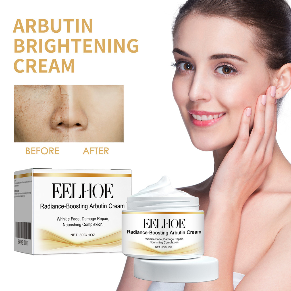 EELHOE Krim Pencerah Kulit Arbutin Mencerahkan Noda Wajah Bintik-Bintik Melasma Bintik-Bintik Hitam 
