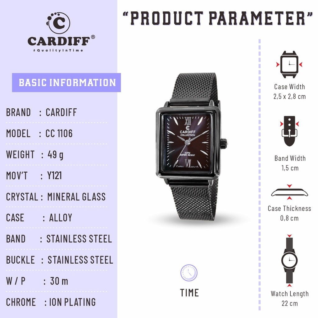 CARDIFF CC 1106 AL (Polos) Jam Tangan Casual Wanita Water Resist