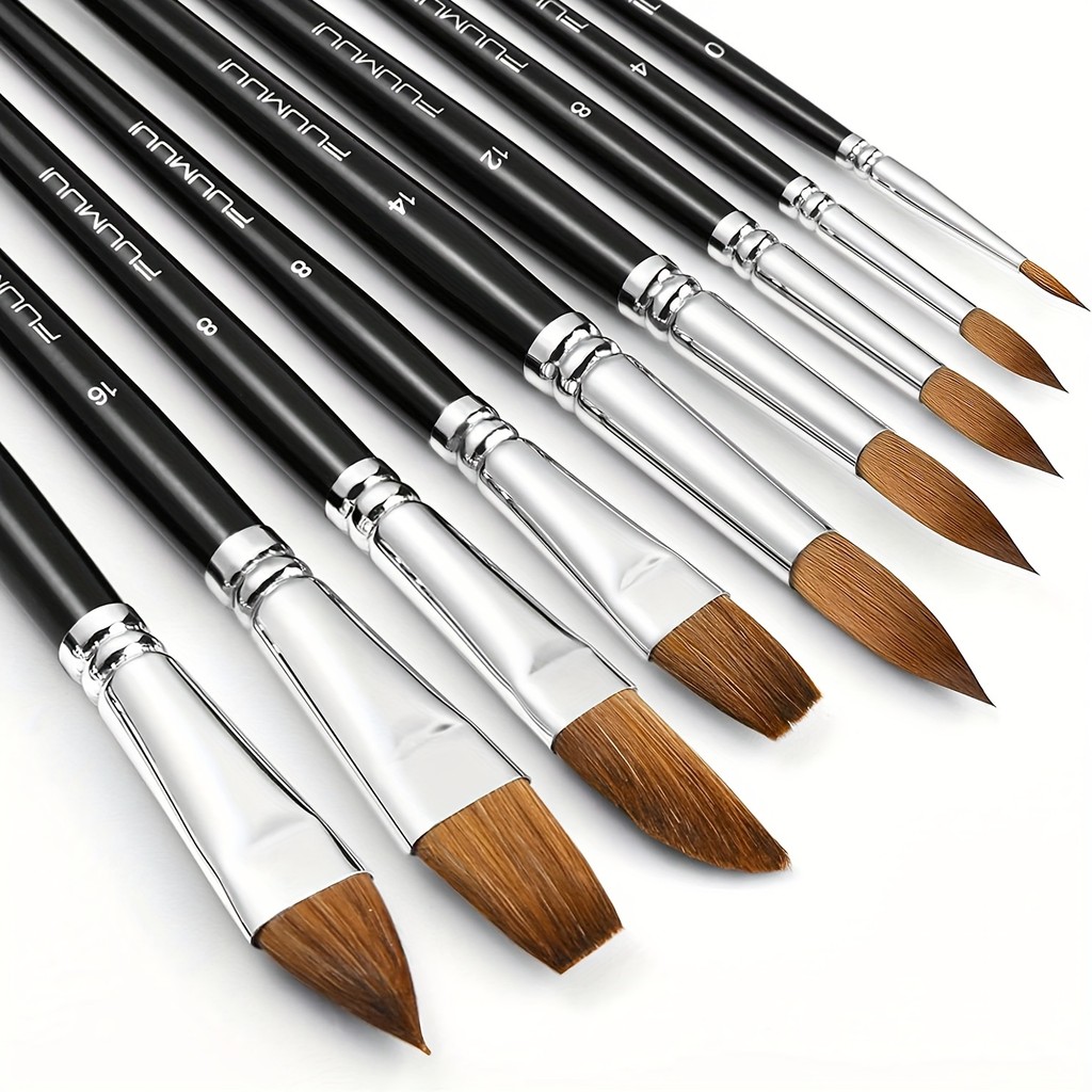 

Kolinsky Watercolour Brushes Set-9pcs Professional Sable Hair Watercolour Brushes for Artists - Pointed Rounds Cat's Tongue