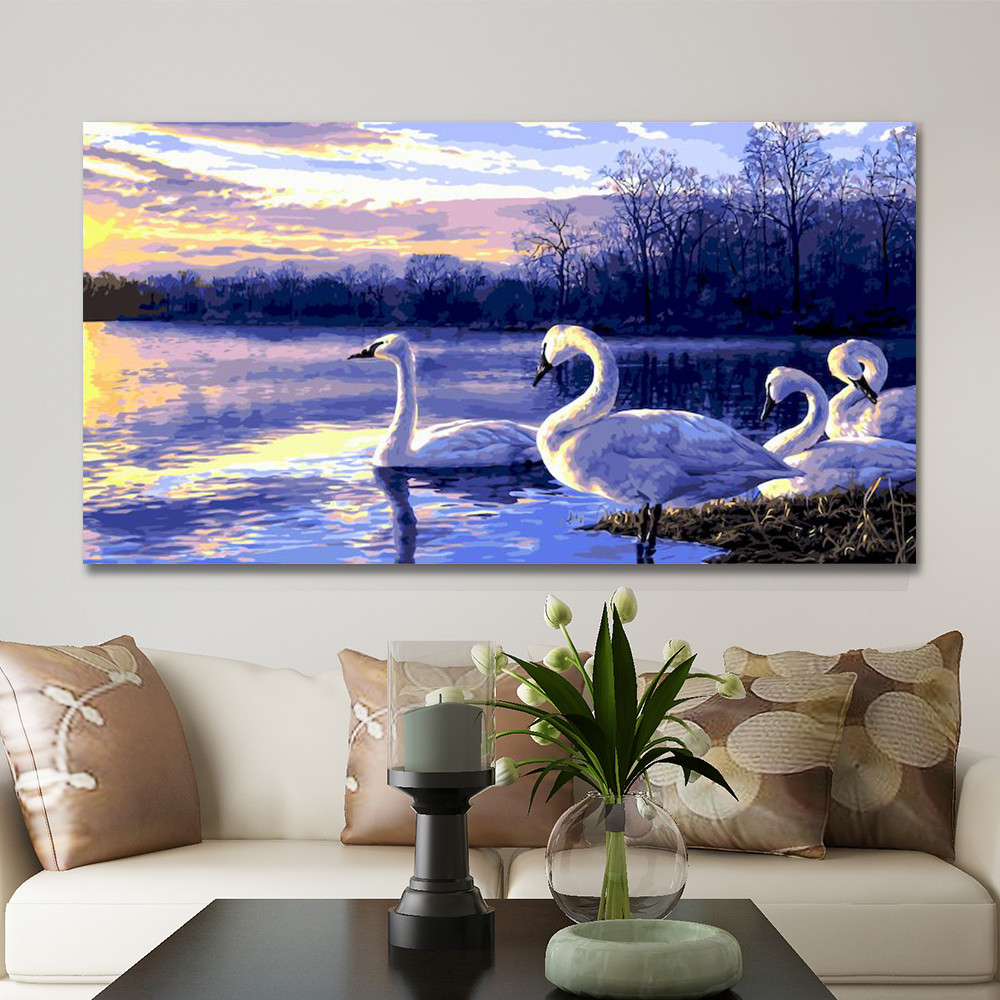 

GATYZTORY 60x120cm Frame DIY Painting By Numbers Four Swans Animal Paint On Canvas Large Size For Living Room Arts
