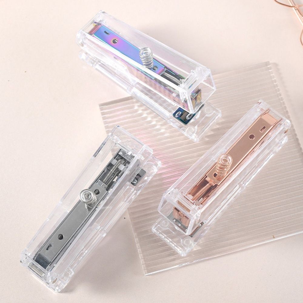 

Durable Manual Transparent Stapler Rose Gold Lightweight Paper Stapler INS Creative Book Binding Machines Student