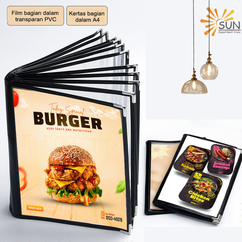 

MRH1 Sampul Menu Restoran Transparan A4 -Cover Pelindung Kulit untuk Buku Menu, Tahan Air & Mudah