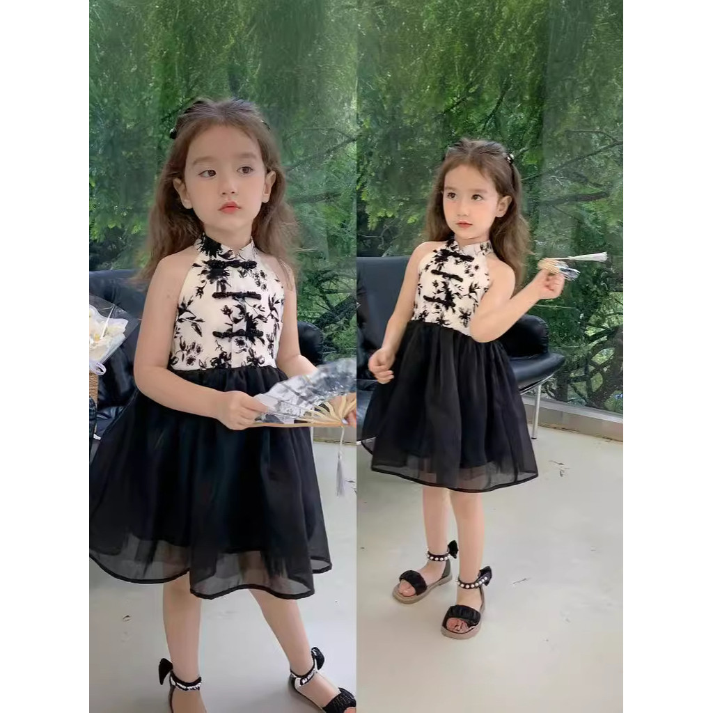 Dress Cheongsam Hitam Anak Perempuan Dress Tutu Qipao