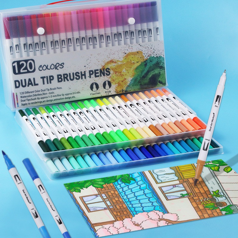 

Kolorowy Brush Marker Dual Tip Brush Pen Set 12/24/36 Warna / Watercolor Berkepala Ganda 5mm-0.4mm