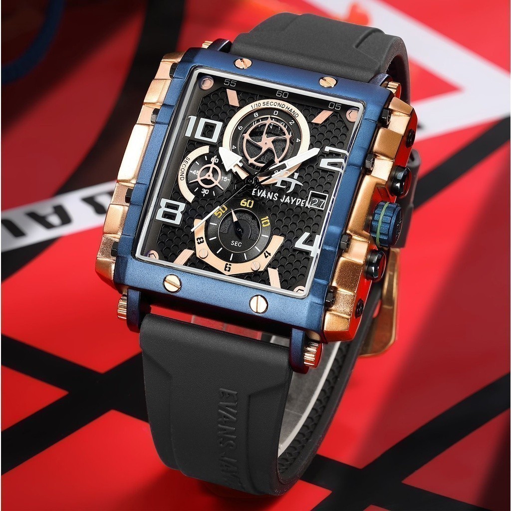 [ LIVE ] Evans Jayden Jam Tangan Pria 9557 Rubber Silicon Kaca Sapphire Water Resistant 5ATM