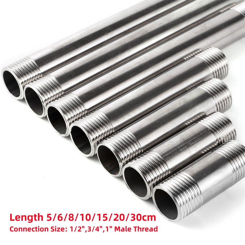 

1Pc Stainless Steel Double Male Thread Extension Tube 1/2"3/4"1" Garden Irrigation Household Shower Water Pipe Joint 8~30cm Long