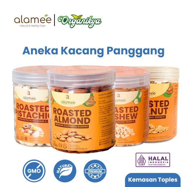 

Kacang Almond Almon Mede Walnut Pistachio Kupas Panggang Premium Roast Roasted TOPLES Siap Makan organikya