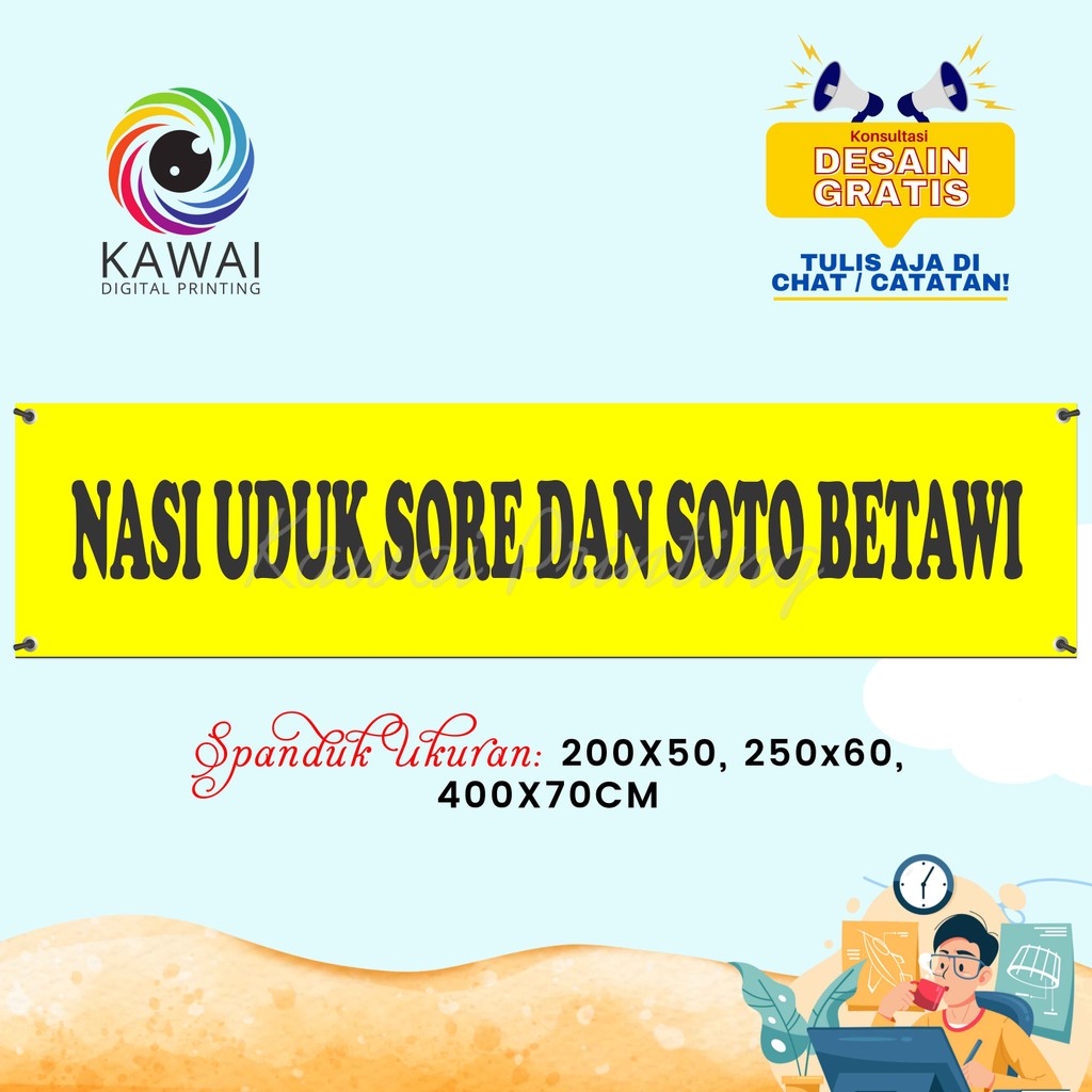 SPANDUK BANNER Jualan Nasi Uduk Dan Soto Betawi MMT Spanduk Custom 400x70