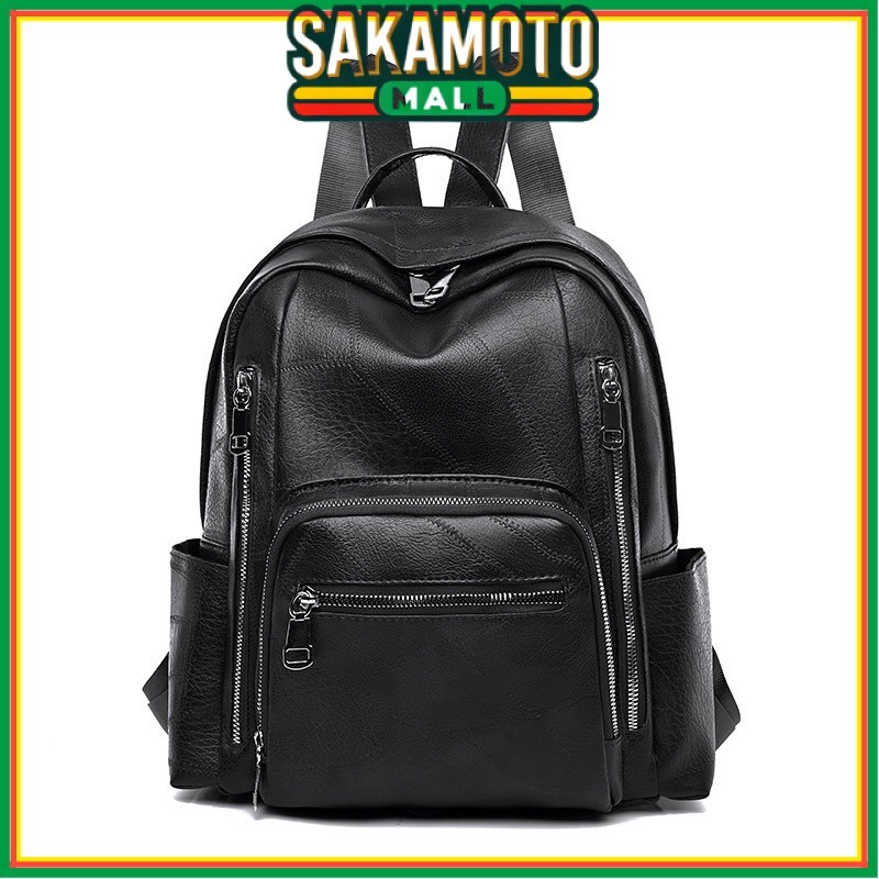 TAS RANSEL WANITA KULIT HITAM MANIYA TA485B5 PREMIUM BACKPACK SEKOLAH BESAR   KERJA KULIAH  KOREA   