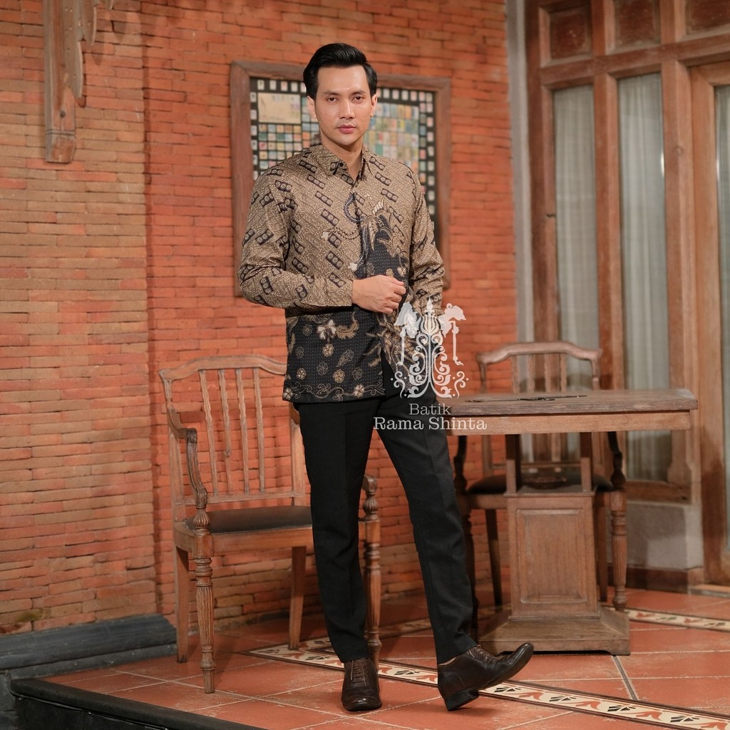 Batik Rama Shinta Motif Bahuwirya Kemeja Batik Pria Slimfit Adem Tidak Panas Lengan Panjang Pendek L