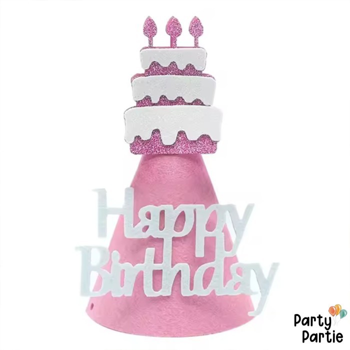 [Ecer] Topi Ulang Tahun Baru Kerucut Bentuk / Birthday Party Hat Shape - T-Pink Cake