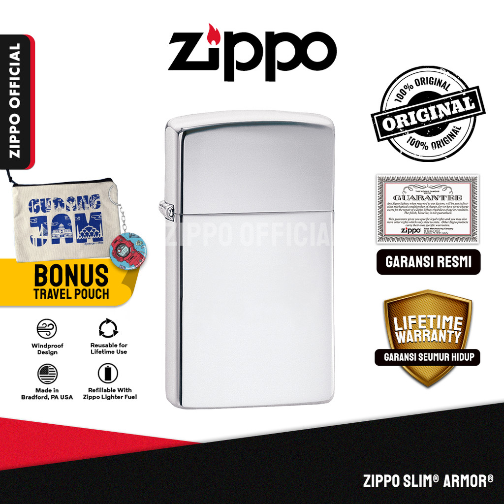 Zippo Original Slim® Armor® 1606 | Garansi Lifetime | Original USA