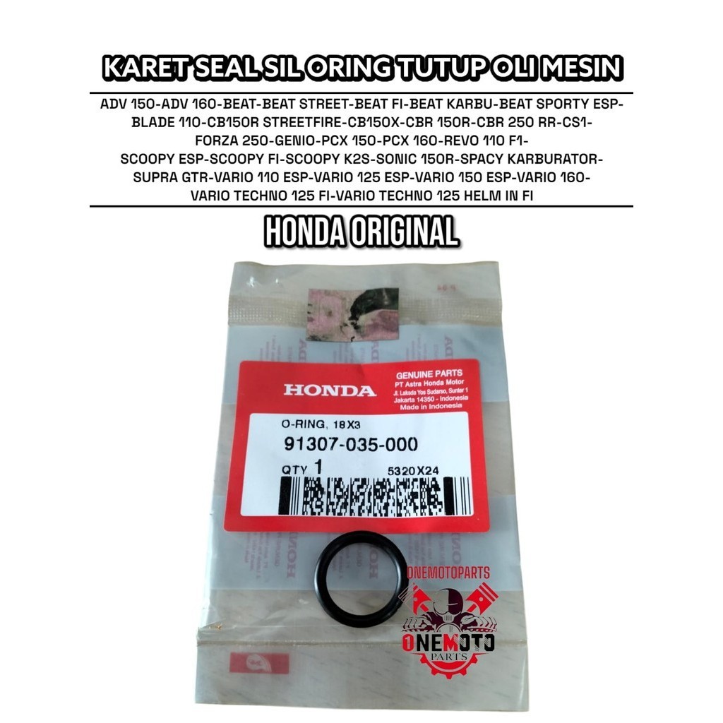 KARET SEAL SIL ORING TUTUP OLI MESIN ADV BEAT BLADE CB150R GENIO PCX HONDA 91307-035-000 ORIGINAL