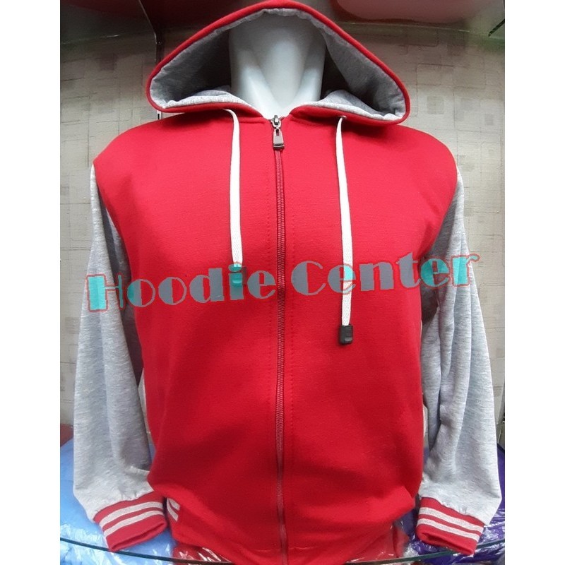 promo ✨ -JAKET HOODIE ZIPPER RAGLAN VARSITY HOODIE RAGLAN JAKET RAGLAN POLOS - Merah - Abu, M