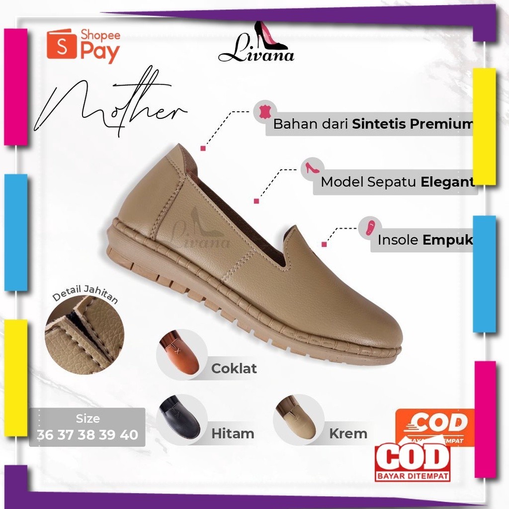 UKURAN SIZE 37 38 39 40 41 42 43 44 45 / Sepatu Flatshoes Pantofel Mother Wanita Perempuan Cewek Ker