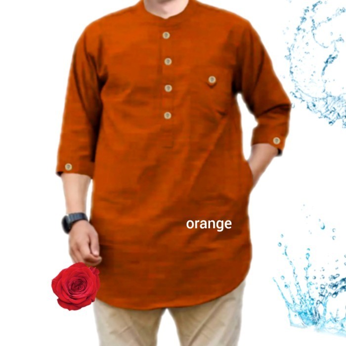Koko MurMer_ Baju Kemeja Koko Qurta Pria Muslim - Orange, M