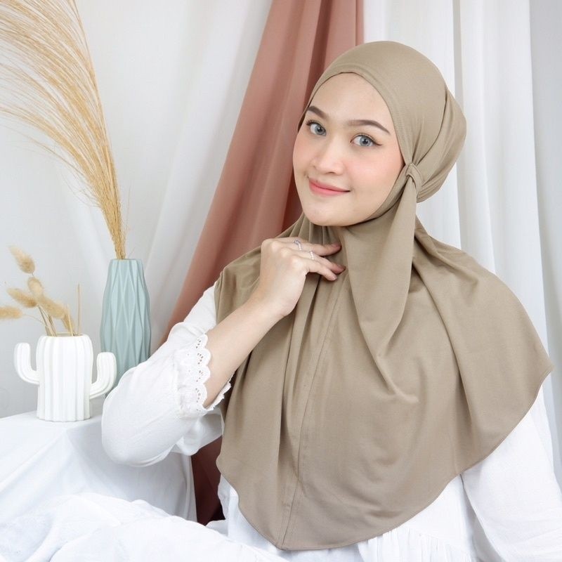 HIJAB BERGO TALI JERSEY SIZE M / HIJAB INSTAN JERSEY TALI BELAKANG NON PET / HIJAB JERSEY TALI