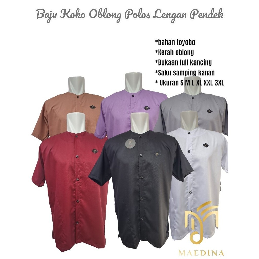 Maedina Baju Koko Pria Polos Kerah Oblong Lengan Pendek Toyobo