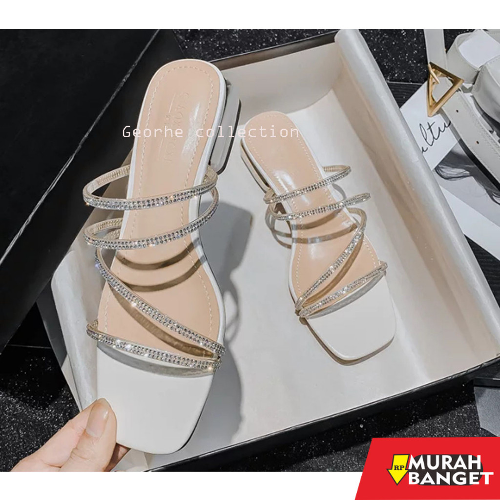 Sepatu pesta cewek- Sandal heels wanita 3 cm terbaru 2023 model tali permata/sandal wanita kekinian
