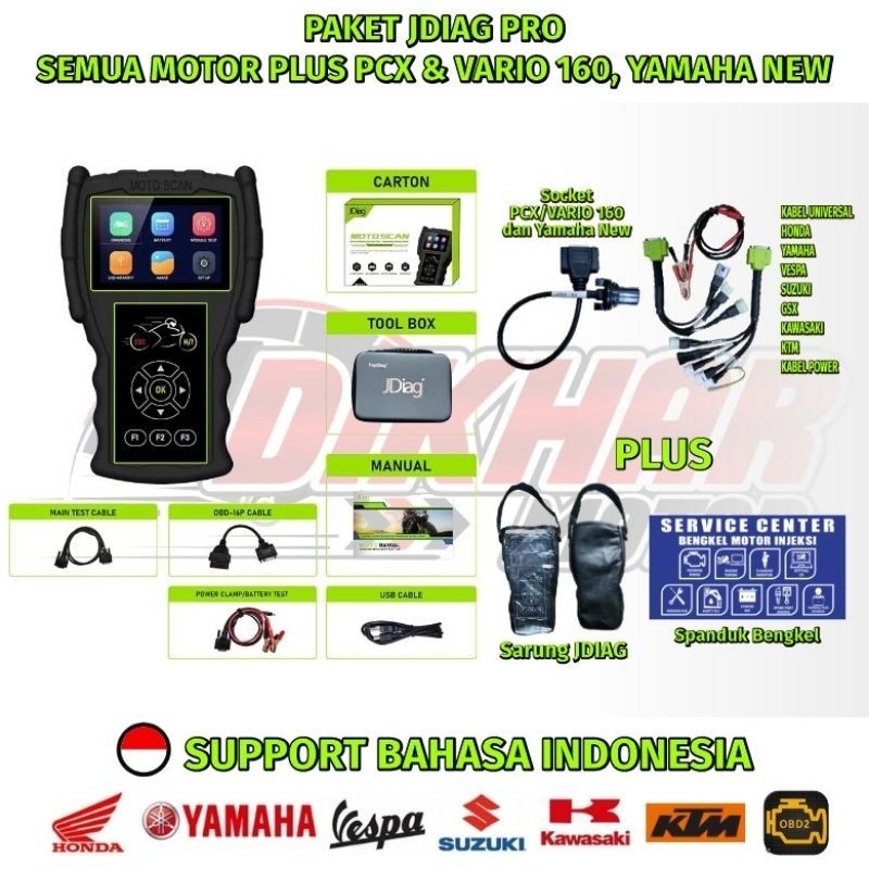 SCANNER JDIAG M100 PRO SUDAH BERIKUT KABEL SEMUA MOTOR
