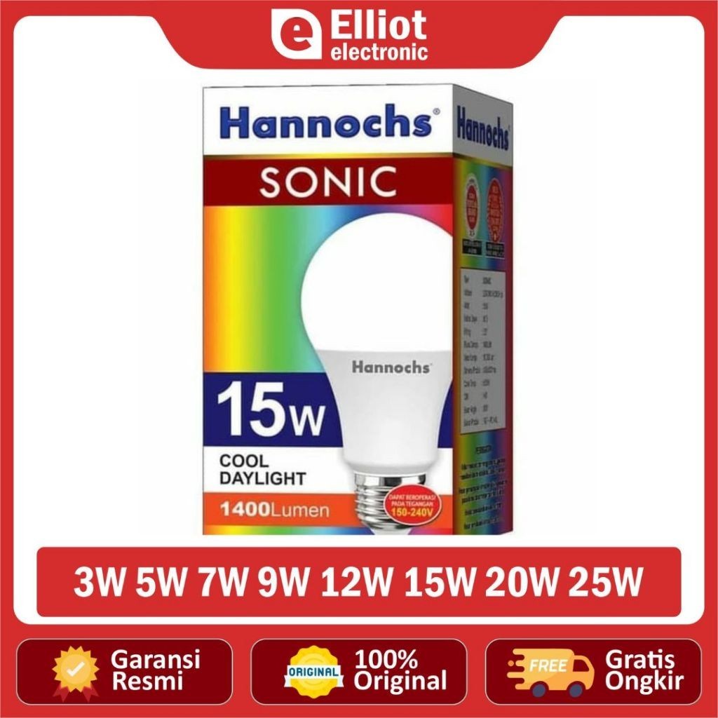 Lampu Hannochs Hannoch LED Sonic / 3 Watt 5 - 7 - 9 - 12 - 15 - 20 - 25 Watt Cahaya Putih