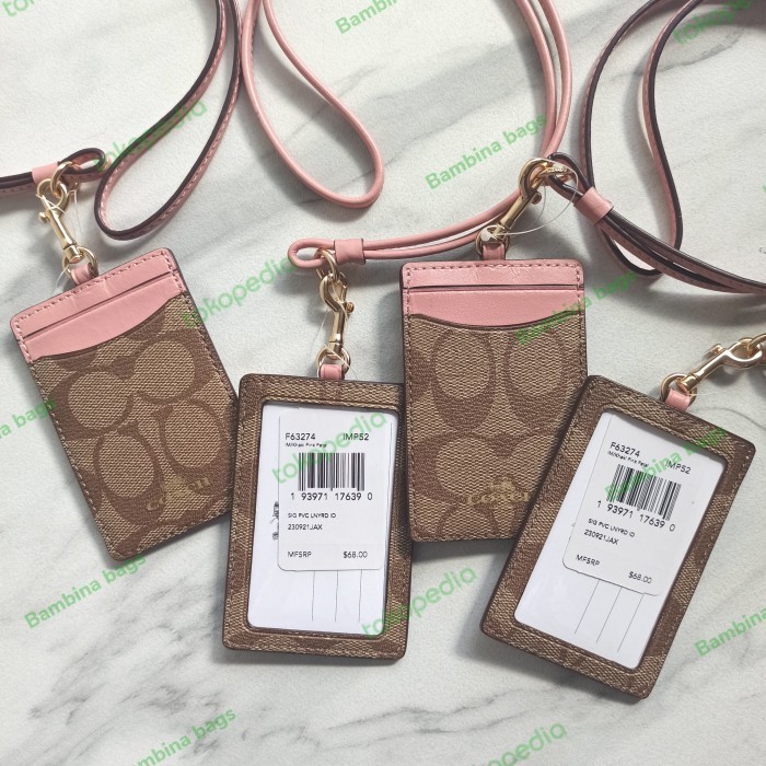 

Coach Signature Lanyard Id Khaki Pink Petal