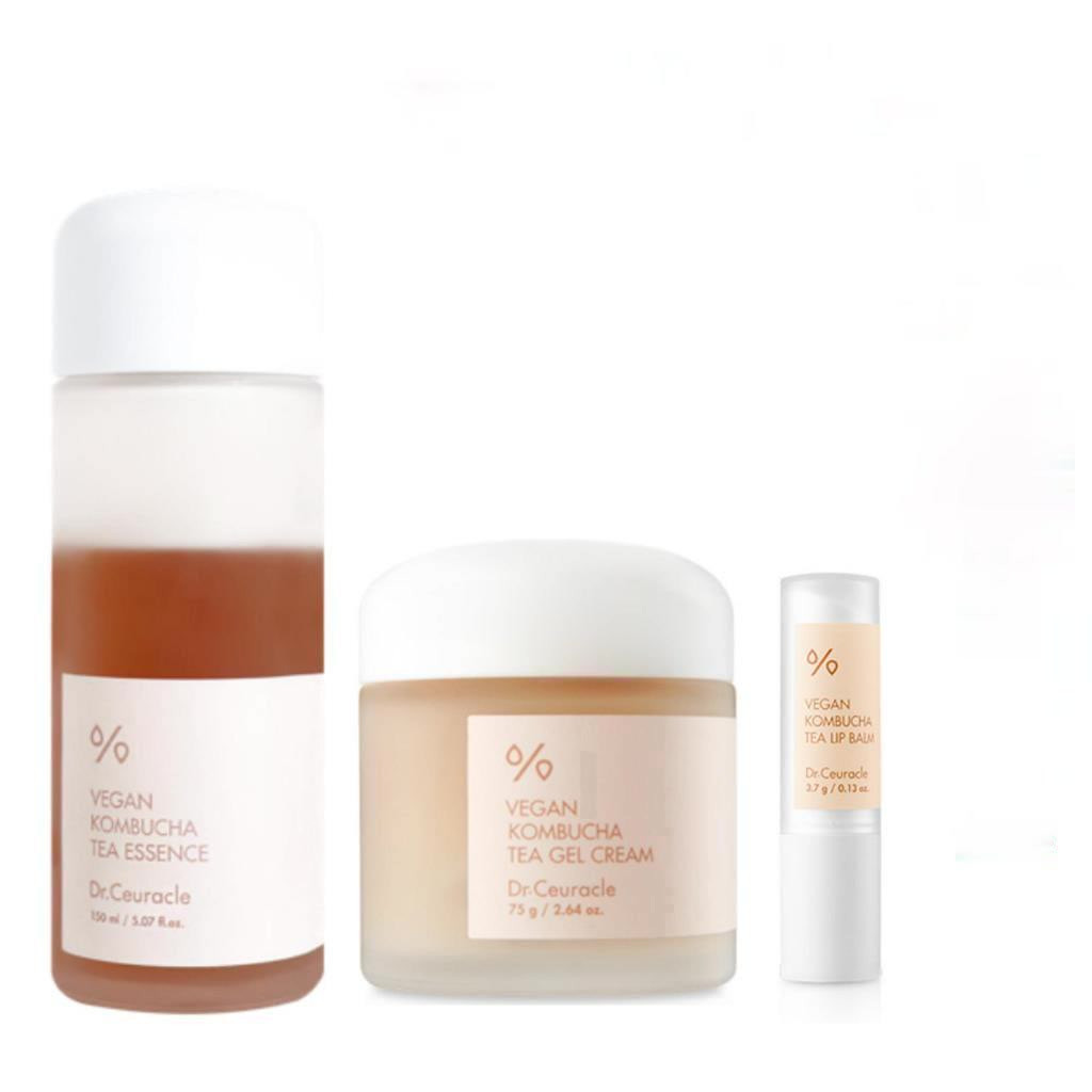 DR. CEURACLE Vegan Kombucha Tea (Essence 150ML/Gel Cream 75gr/Tea Lip Balm 3.7gr) - Dr. Ceuracle