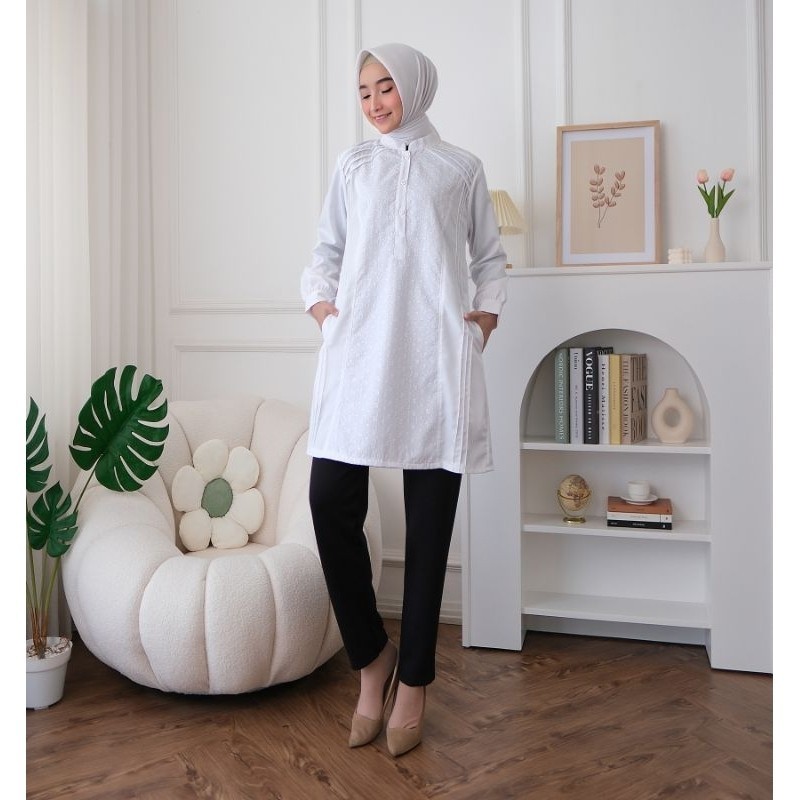 Vitas Tunik Baju Atasan Wanita Tunik Putih Muslim Kerja Kantoran Guru Terbaru/ GAMIS MODEL BARU MURA