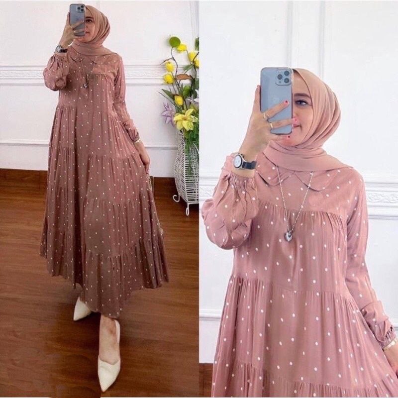 Kayra Dress Gamis Jumbo Ld 120 Wanita Fashion Muslim Bahan Rayon Premium Motif Polkadot Promo Idul A