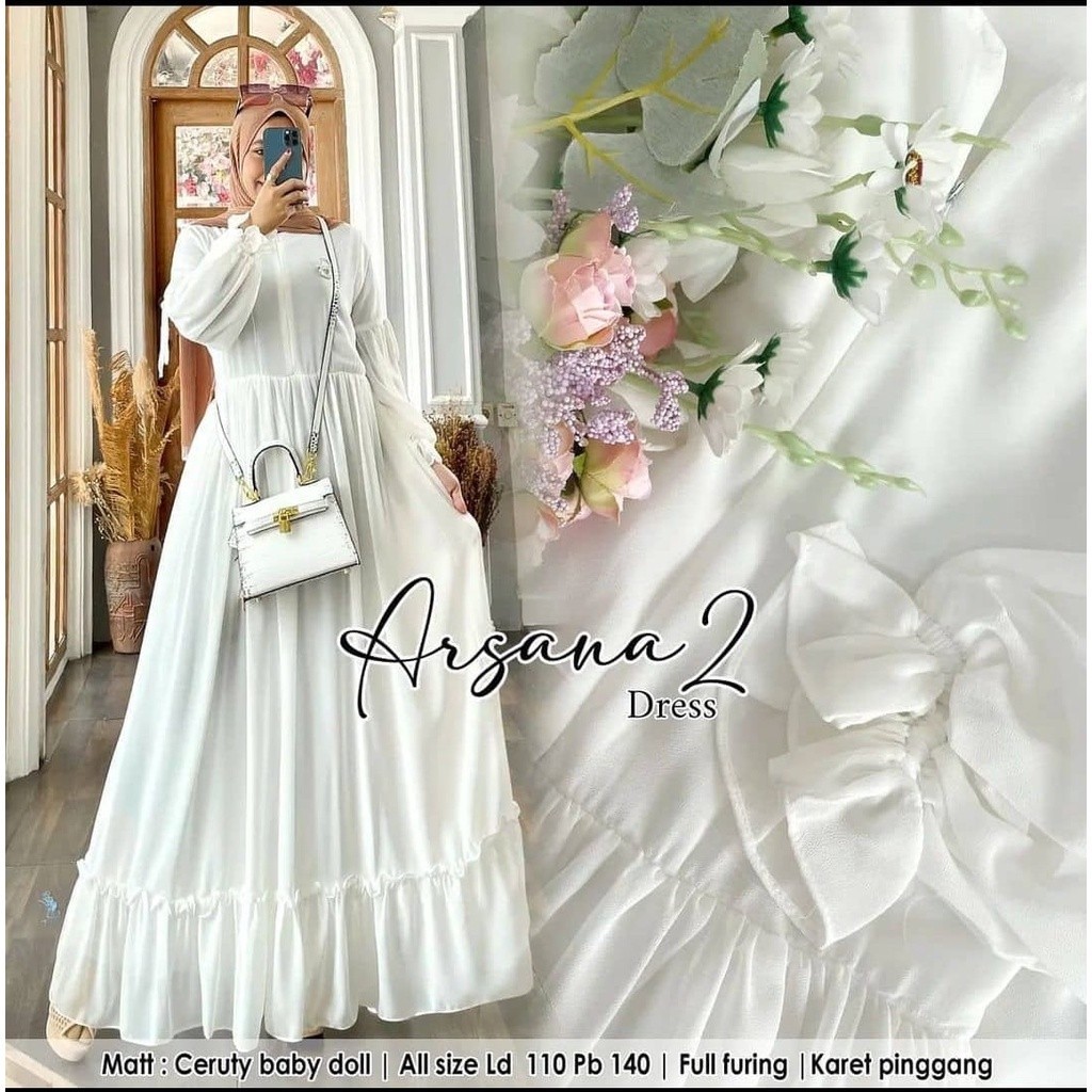 Arsana Dress/ gamis ceruty / gamis ceruty babydoll / gamis ceruty polos / gamis ceruty jumbo / dress